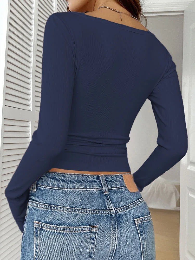 Women's 2025 Fall Winter Lace Trim Blouse - V-Neck Button Down Long Sleeve Shirt, Slim Fit Fashion Top