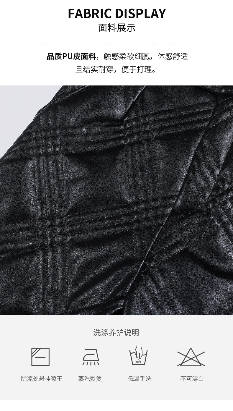 ZUZK  Warm Black PU Leather Thick Bermuda Shorts For Women Winter  Knee Length Shorts Motorcycle Punk High Waist Bermuda Femme