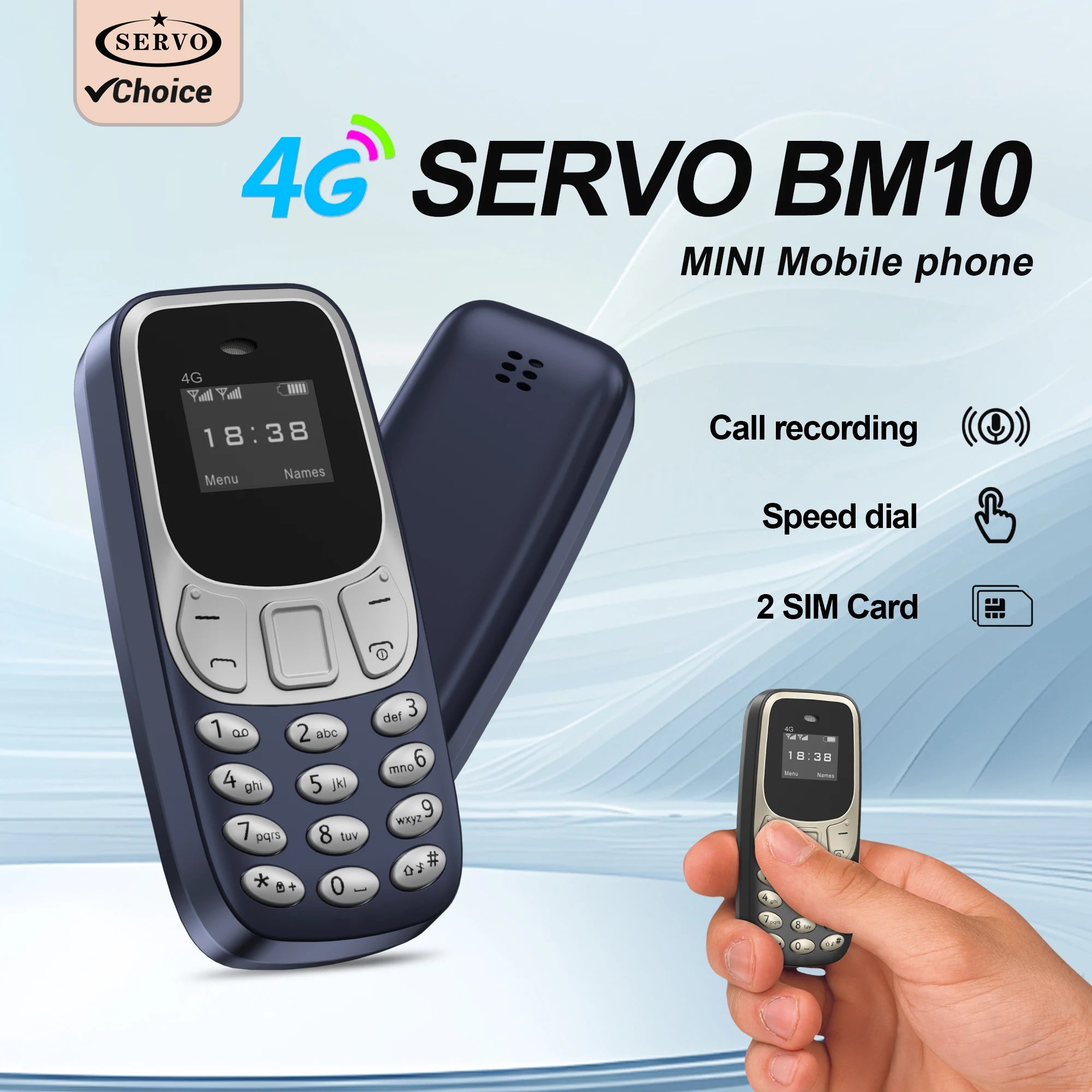 SERVO BM10 4G Mini Button Function Phone Speed Dial Auto Call Recorder Blacklist 2 SIM Small Mobile Phone Multilingual 2025 New