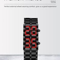 Fashion Mens Digital Lava Wrist Watch Men Black Full Metal Red Blue LED Display Watches Gifts for Male Boy Sport Creative Clock