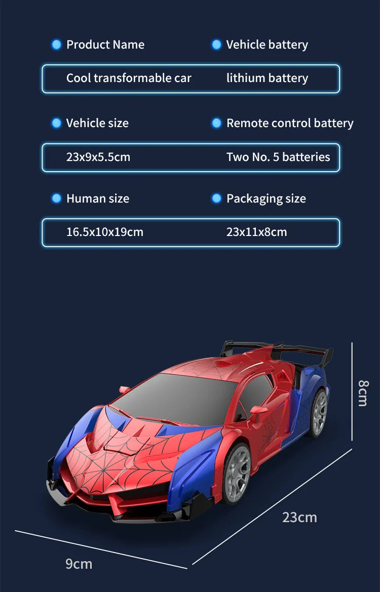 1:18 RC Transforming Car Robot Toy, LED Lights, 2.4GHz Drift Racing Vehicle, One-Button Transform, Rechargeable, 360° Rotation