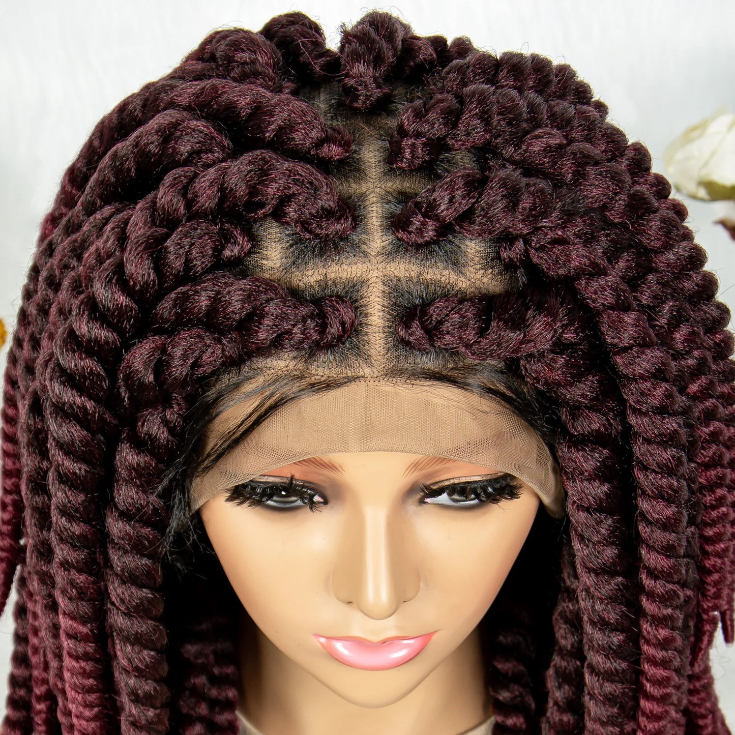 16" Full Lace Twisted Braided Wigs for Black Women Synthetic HD Lace Front Braids Wigs with Baby Hair Natural Lace Braiding Wigs