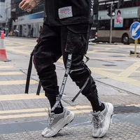 Trendy Men's Loose-fit Cargo Pants Autumn Winter Bell Bottoms Multiple Pockets Casual Style Street Dance Fashion