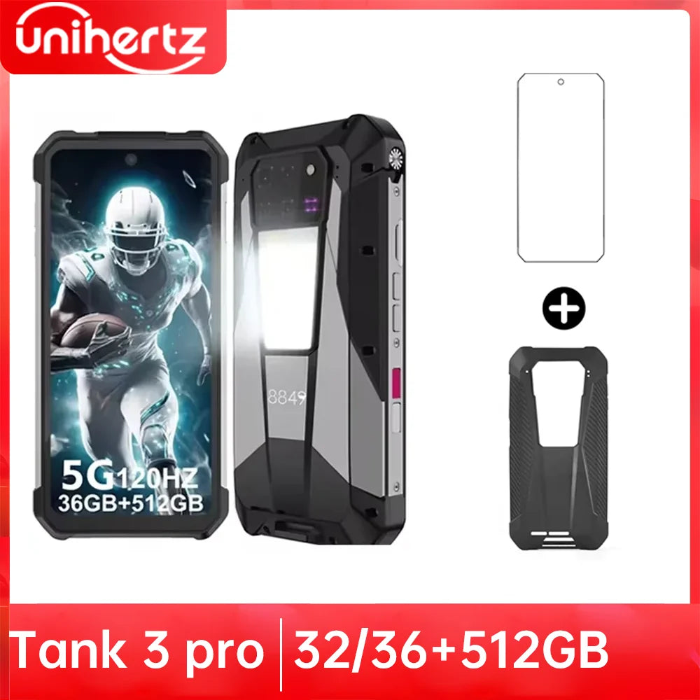 Unihertz Tank 3 Pro 8849 with 100 Lumens 120Hz Projector ,32GB/36GB RAM,512GB ROM,23800mAh 120W Fast Charger,5G,200MP Camera