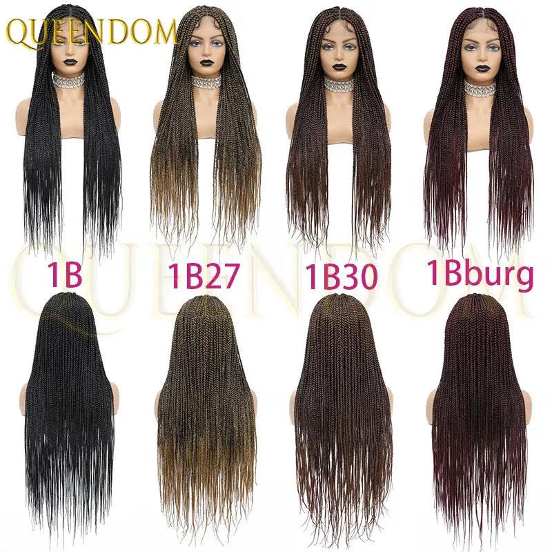 Synthetic 36 Inch Cornrow Braided Wigs for Black Women Full Lace Braids Wig Natural Black Knotless Box Wig Faux Locs Wig