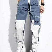 Men's Cargo Pants Casual Hip Hop Hit Color Multiple Pockets Trousers Streetwear Ribbons Techwear Sweatpants
