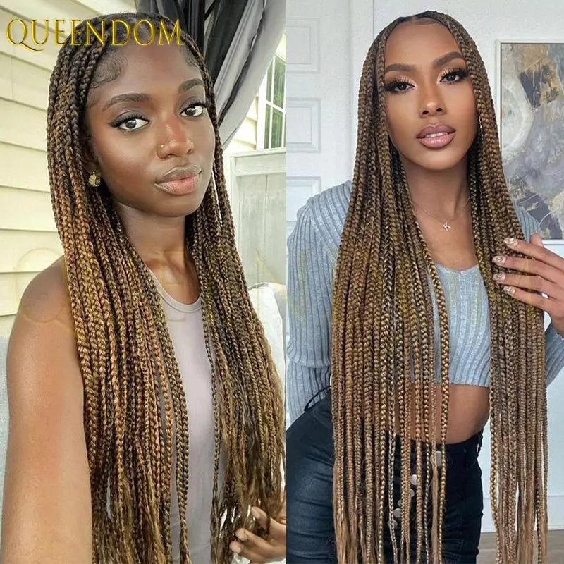36'' Blonde Synthetic Long Cornrows Box Braided Full Lace Front Wig for Black Women Straight Lace Front Braiding Hair Wig