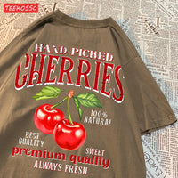 Summer Lemon Cherries Prints T-Shirts Cotton Women's Tops Oversize O-Neck Soft Short Sleeve tees Street Casual Womans Clothes