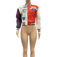 Winter Fall Jacket For Women Coat Trend O Neck Buttons Cropped Top Jacket Patchwork Baggy Blue Female Outerwear varsity jacket