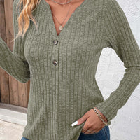 Women's Fashionable V-neck Button Up Top With Pit Stripes