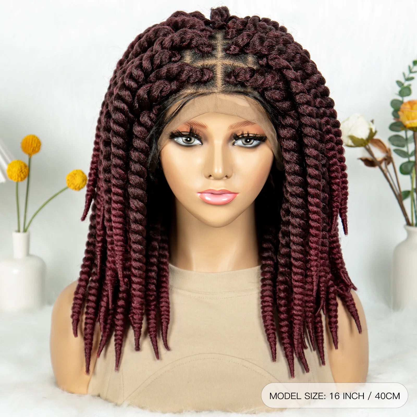 16" Full Lace Twisted Braided Wigs for Black Women Synthetic HD Lace Front Braids Wigs with Baby Hair Natural Lace Braiding Wigs