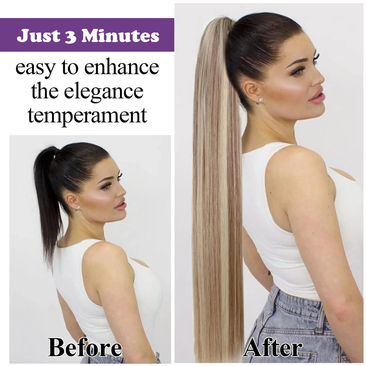 Drawstring Ponytail Extension Straight P8/613 Golden Brown Mix Blonde Clip In Ponytail Hair Extensions Hairpieces For Women Girl