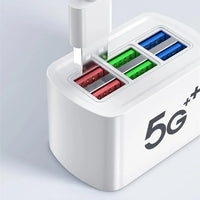 Elough 6 USB Charger Power Strip Desktop Fast Charging EU/US Plug Wall Phone Charger Adapter Electric Socket HUB Splitter 1M