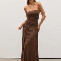 Mozision Off-shoulder Strapless Pleated Sexy Maxi Dress Women Fashion Backless Sleeveless High Waist Ruched Long Dress Elegant