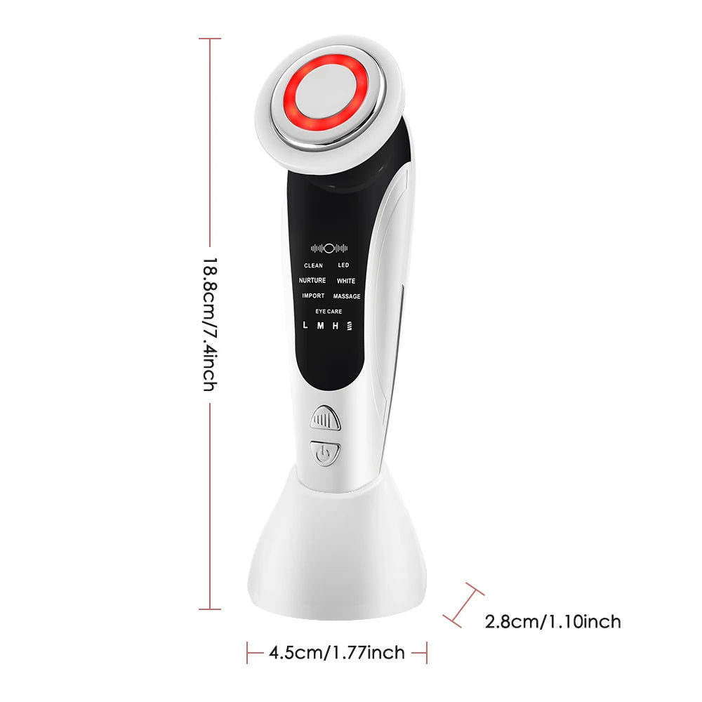7 in 1 EMS Facial Massager with LED Light Vibration Hot Compress Skin Care Face Beauty Instrument Lifting Device Skincare