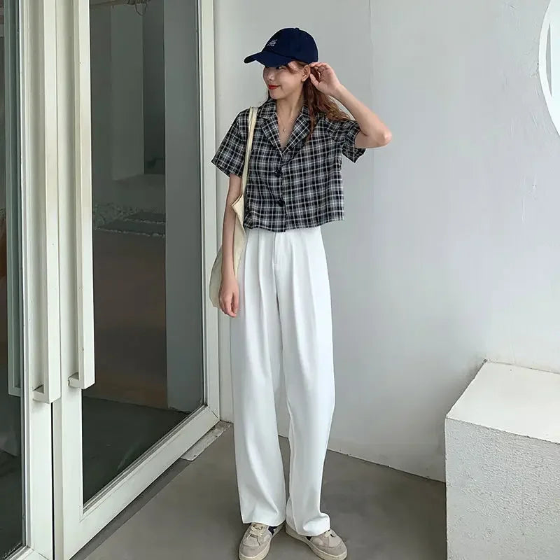High Waist Draped Suit Pants for plus Size Women Spring Autumn Design Sensation Floor Length Casual Straight Wide Leg Long Pants
