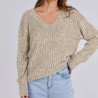 Women's Long Sleeve V-Neck T-Shirt Pit Stripe Milled Fashion Temperament Top