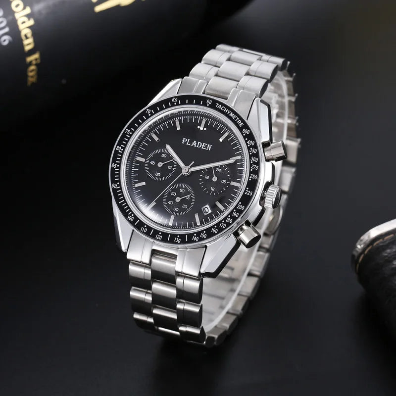 PLADEN New Arrival Luxury Watch For Men Fashion Stainless Steel Chronograph Quartz Wristwatch Business Sport Waterproof Watches