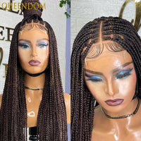 Synthetic 36 Inch Cornrow Braided Wigs for Black Women Full Lace Braids Wig Natural Black Knotless Box Wig Faux Locs Wig