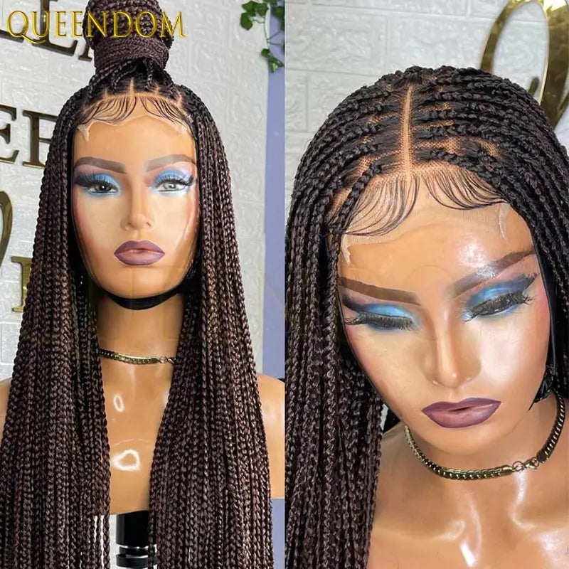 Synthetic 36 Inch Cornrow Braided Wigs for Black Women Full Lace Braids Wig Natural Black Knotless Box Wig Faux Locs Wig