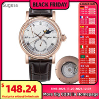 Sugess Men Watch Automatic Mechanical Original 2153 Movement Moon Phase Power Reserved Water Resistant Wristwatches Sapphire New
