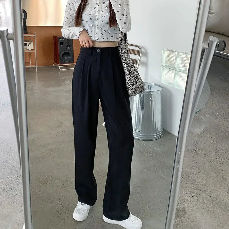 High Waist Draped Suit Pants for plus Size Women Spring Autumn Design Sensation Floor Length Casual Straight Wide Leg Long Pants