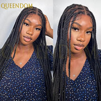 Synthetic 36 Inch Cornrow Braided Wigs for Black Women Full Lace Braids Wig Natural Black Knotless Box Wig Faux Locs Wig
