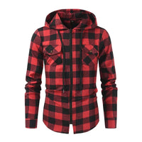Men's New Plaid Hooded Sweater Long Sleeve Casual Thin Jacket Stand Hooded Shirt European Style Fashionable Outwear