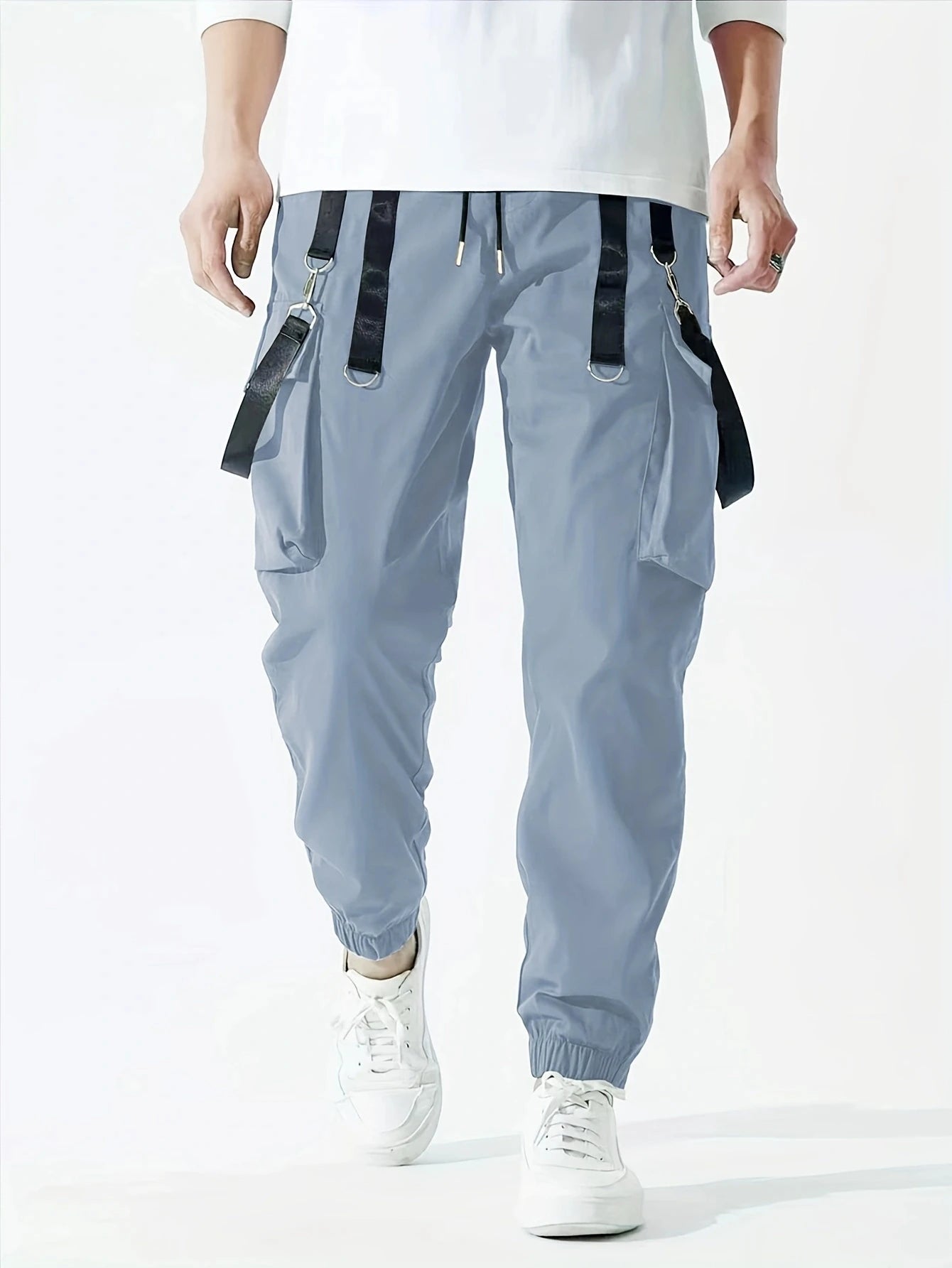 Fashion Men's Casual Techwear Drawstring Multi Flap Pockets Cargo Pants Hip hop Joggers Pant
