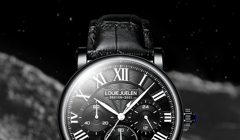 Fashion Mens Watches Top Brand Luxury Genuine Leather Strap Quartz Men's Watch Business Casual Date Chronograph Watch Men