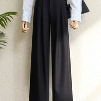 2025 New Burgundy Suits Pants for Women Office Lady Elegant High Waist Wide Leg Fashion Trousers with Pockets Black Gray