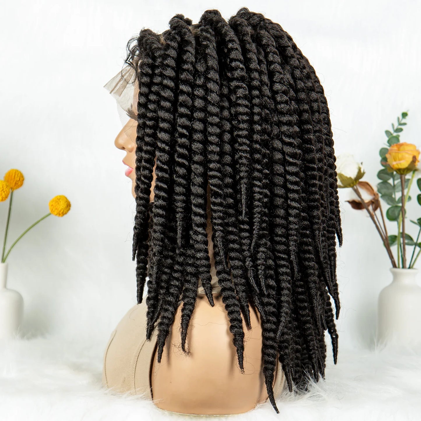 16" Full Lace Twisted Braided Wigs for Black Women Synthetic HD Lace Front Braids Wigs with Baby Hair Natural Lace Braiding Wigs