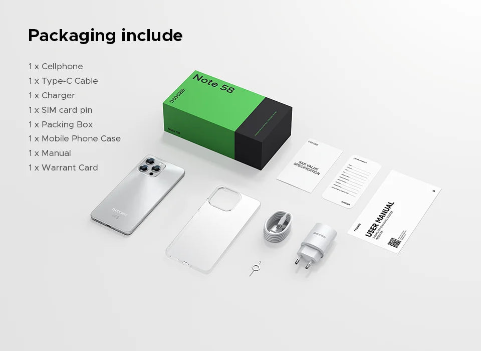 【Brand+】Global Version DOOGEE Note 58 8GB RAM 128GB ROM 6.75" HD+ 90Hz IPS Screen 6250mAh Large battery NFC Android 15