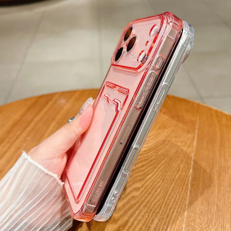 Card Slot Pocket Phone Cases For iPhone 17 17Air Air 17Pro Pro Max 17ProMax Shockproof Transparent Silicone Soft TPU Cover Capa