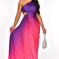 CM.YAYA Women Gradient Printed Pleated One Shoulder Roll Waist Maxi Irregular Big Swing Dress 2023 Sexy Party Vestidos Dresses