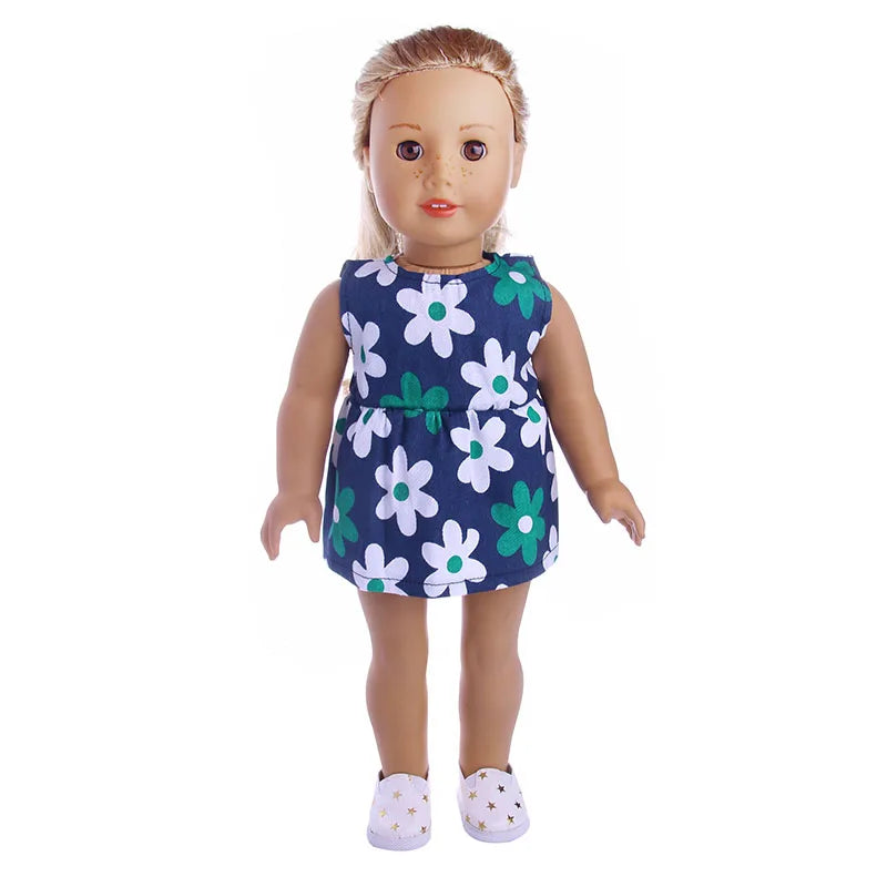 Baby Girls Dress Dolls Clothes Daily Fashion Dress For 18 inch American Doll Girl's Accessories 43Cm Baby Reborn,Generation Gift