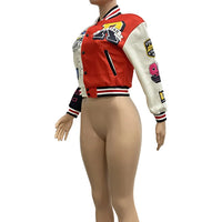 Winter Fall Jacket For Women Coat Trend O Neck Buttons Cropped Top Jacket Patchwork Baggy Blue Female Outerwear varsity jacket