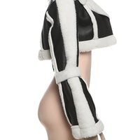 Weird Puss Furry Patchwork Women Crop Jacket Hipster Full Sleeve Open Stitch Hipster Streetwear Warm Outwear Basic Wild Coat