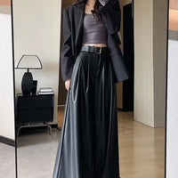 High Waist Wide Leg PU Leather Pants Women's Suit Casual Floor Length Trousers Autumn Winter New Style Loose Fit Long Pants