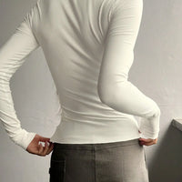 Women's Plain Half Button Front Ribbed Tee, Fashion Top, Casual Fit Long Sleeve Round Neck T shirt