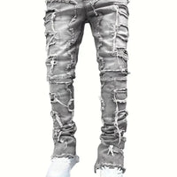 Y2k hip-hop style fringed jeans, men's casual street style stretch jeans