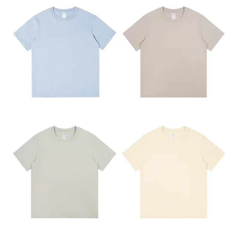 Men's 230g Heavy Cotton Short-sleeved T-shirt Men Pure Cotton Loose Solid Color Bottoming Shirt Trendy Man T-shirt Tops Clothes