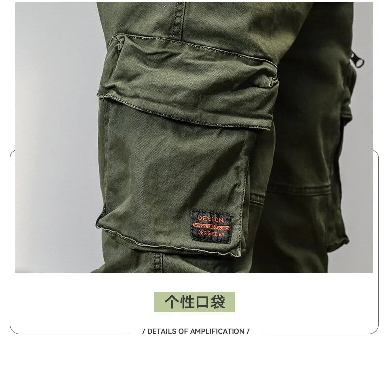 CAAYU Joggers Cargo Pants Mens Casual Y2k Multi-Pocket Male Trousers Sweatpants Streetwear Techwear Military Green Track Pants