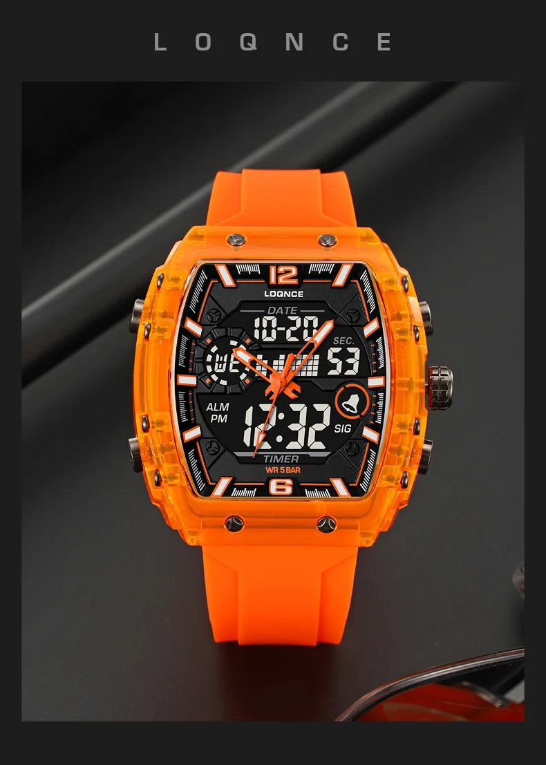 LOQNCE Sports Watches Fashion Men Watches 50m Waterproof Rectangle LED Big Dial Display Digital Watches LED Wristwatches Men