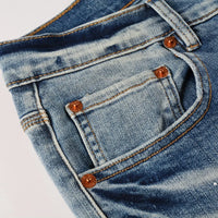 2025 Jeans Man's High Street Blue Ripped Distressed Skinny Jeans Low Rise Denim Trousers Fashion Repair Pants 9003