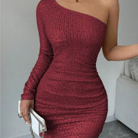Women's Off Shoulder  Sequins Bodycon Dress, Elegant Fashion Short Dress for Party Club Dating Wear, Ladies Dress for All Season