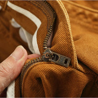 Retro Heavyweight Minimalist Workwear Pants Men's Loose Straight Leg Casual 100% Cotton Twill Woven 3D Stand Cut Tapered Pants