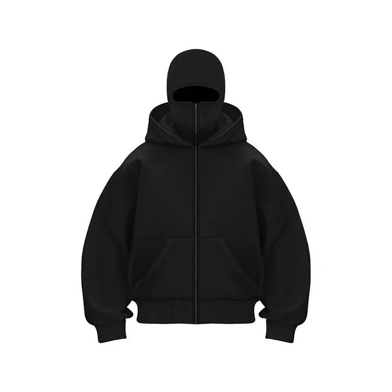 women's Men's and Balaclava Y2K Gothic Harajuku winter new item double hooded sweatshirt men's hooded mask zipper sportswear