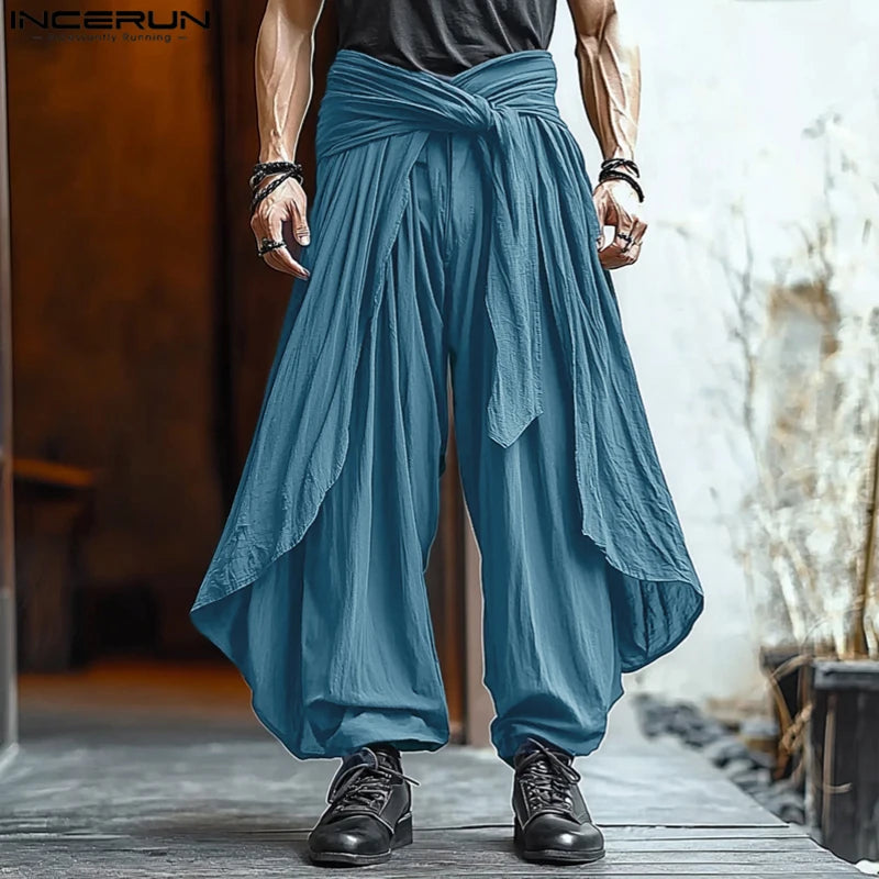 Fashion INCERUN Summer Spring Men Casual Pants Harem Pant Pleated Long Trousers Streetwear Oversize Men's Clothing S-5XL