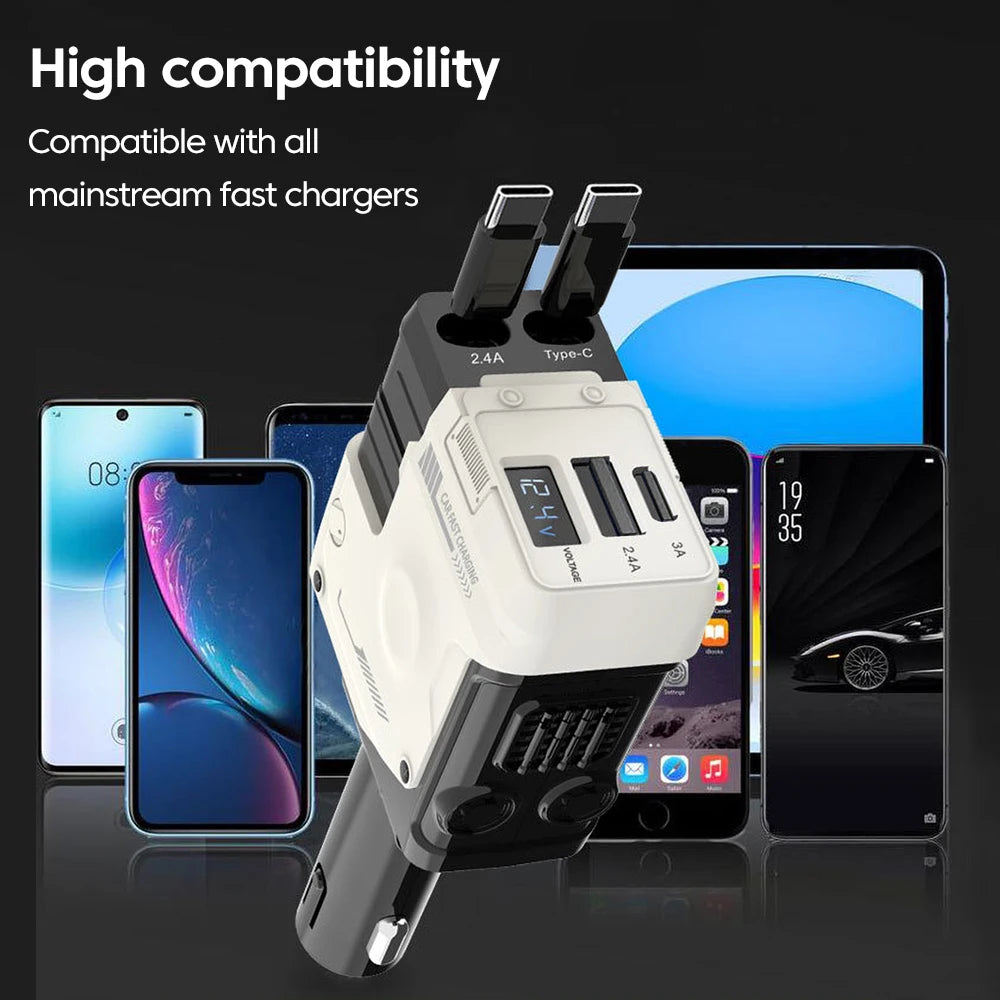 Elough 120W Car Charger Super Fast Flash Charge USB/Type C Multi Port Charger 4 in 1 Expansion Cable